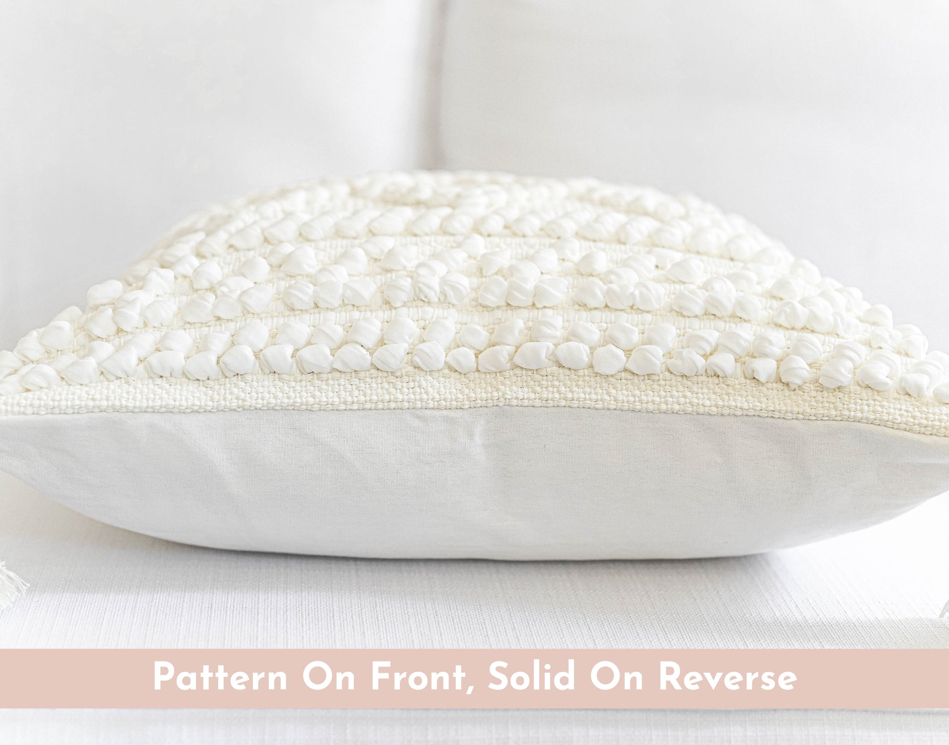 BLISSBLUSH Off White Boho Throw Pillow Case, Woven Textured Pillow