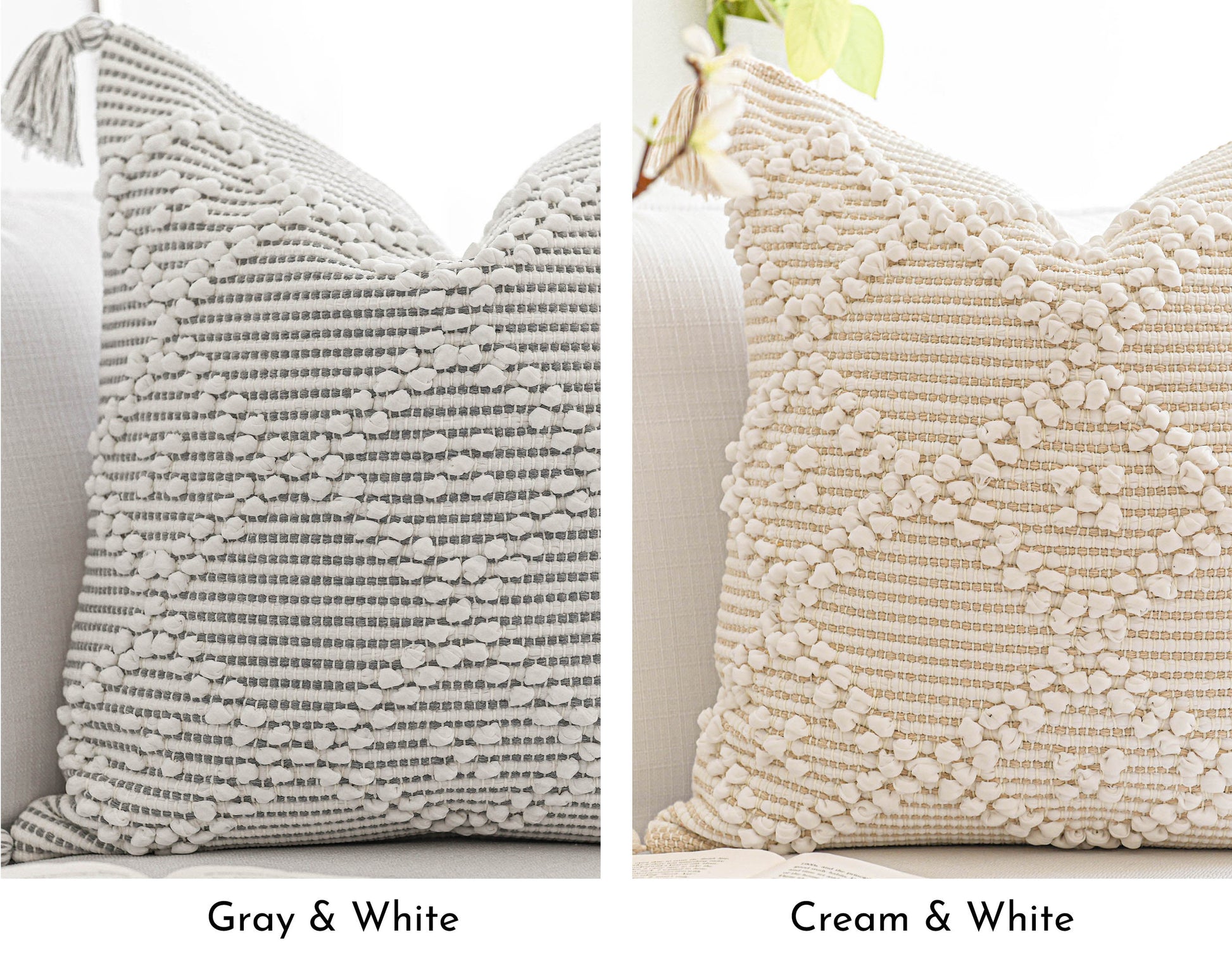 BlissBlush Gray Cream White Boho Throw Pillow Cover 14X36, Boho Woven  Textured Pillow Cover, Neutral Pillow Cover, Sofa Couch Bed Farmhouse  Lumbar